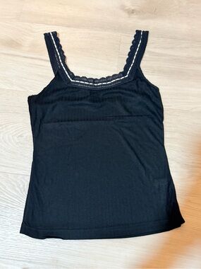 Free People Only You Black Lace-Trim Ribbed Camisole